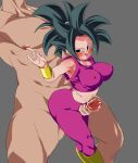 1boy 1girl alien alien_girl big_breasts black_eyes black_hair caulifla_(dragon_ball) clothed_female clothed_female_nude_male dragon_ball dragon_ball_super female_saiyan fusion legendary_super_saiyan long_hair male male/female muscular muscular_female nipples potara_earrings rom_(artist) saiyan super_saiyan thick_thighs thigh_sex thighs