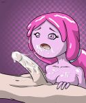 adventure_time cum cum_on_breasts cum_on_face cum_on_upper_body fellatio hair open_mouth oral penis pink_hair pink_skin ponytail princess_bubblegum schwoo topless