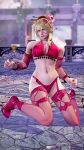 1girl alluring big_breasts blonde_hair blue_eyes bra female_abs high_heels lingerie panties red_lingerie setsuka soul_calibur