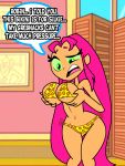 alien big_breasts bikini breasts cleavage dc_comics green_eyes grimphantom orange_skin polka_dot_bikini red_hair solo starfire teen_titans teen_titans_go