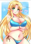  1girl alluring big_breasts bikini blonde_hair cleavage green_eyes nintendo pin_up princess_zelda sugarbell the_legend_of_zelda the_legend_of_zelda:_tears_of_the_kingdom 