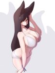 1girl 1girl ahri big_breasts bikini bikini_bottom bikini_top black_hair breasts cleavage fox_ears league_of_legends light-skinned_female light_skin orange_eyes riot_games solo_female yabby