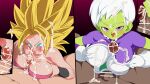 2_girls 2boys big_breasts caulifla cheelai clothed_female clothed_female_nude_male dragon_ball dragon_ball_super dragon_ball_super:_broly female_saiyan green_skin long_hair male/female nipples paizuri paizuri_under_clothes rom_(artist) saiyan short_hair super_saiyan tagme white_hair