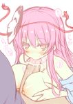  1boy 1girl blush breasts censored expressionless fellatio hata_no_kokoro kusano_(torisukerabasu) large_breasts long_hair long_sleeves looking_at_viewer mask nipples off_shoulder open_clothes open_shirt oral paizuri penis pink_eyes pink_hair shirt sketch touhou 