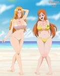  2023 2_girls absurd_res alluring bare_legs barefoot beach big_breasts bikini bikini_bottom bikini_top bleach blush bra breasts child_bearing_hips curvaceous feet floral_print full_body grin high_res high_resolution hourglass_figure inoue_orihime light-skinned_female light_skin long_hair looking_at_viewer matsumoto_rangiku multiple_girls open_mouth oppai orange_hair panties pose posing posing_for_the_viewer presenting presenting_self seaside smile smiling_at_viewer studio_oppai swimsuit take_your_pick underwear very_long_hair water watermark wide_hips 