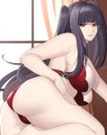  1girl alluring aslind_samure aslindsamure ass bangs bare_arms bare_legs big_breasts black_eyes black_hair bra breasts female_only fire_emblem fire_emblem_awakening indoors large_ass legs lingerie looking_at_viewer looking_back milf nintendo panties red_panties tharja tharja_(fire_emblem) thick_thighs underwear 