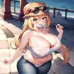 1girl ai_generated looking_at_viewer medium_breasts qmai_(artist) sunglasses sweating