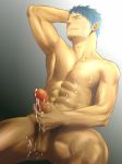  abs blue_hair cum cum_on_body cum_on_lower_body cum_on_self cum_on_testicles erection gay gradient gradient_background hair itto_(mentaiko) lowres male male_focus masturbation mentaiko muscle muscles nude penis relieved sex solo solo_male uncensored yaoi 