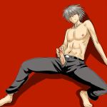  1boy artist_request erection gay grey_hair kaworu_nagisa male male_focus masturbation nagisa_kaworu neon_genesis_evangelion penis red_eyes shirtless solo white_hair yaoi 