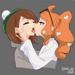  2_girls 2girls brown_hair edit female female/female female_human female_only french_kiss gloria gloria_(pokemon) human human/human kissing kooni kooni_sq3 nintendo orange_hair pokemon pokemon_ss sonia_(pokemon) twitter_username yuuri_(pokemon) 