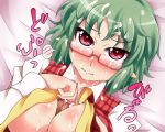 1girl bespectacled blush breasts censored cum cum_on_body cum_on_face cum_on_glasses cum_on_upper_body facial glasses green_hair heart heart-shaped_pupils ikue_fuuji kazami_yuuka nipples paizuri penis pointy_ears red_eyes short_hair solo symbol-shaped_pupils touhou uncensored