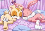 anthro anus ass babs_bunny bbmbbf bed bent_over butt cream_the_rabbit crossover female lagomorph looking_at_viewer looking_back palcomix pillow presenting presenting_hindquarters pussy rabbit sega smile sonic_(series) spread_pussy spreading tiny_toons warner_brothers wet wet_pussy young yuri