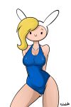 adventure_time black_eyes blonde_hair blush breasts fionna_the_human one-piece_swimsuit retrokidz_(artist) smile swimsuit