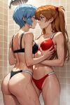  2_girls ai_generated asuka_langley_souryuu bikini blue_hair brown_hair cranpeach horny naughty_face neon_genesis_evangelion rei_ayanami shower stable_diffusion 