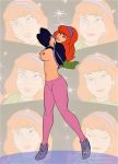 1girl awmbh breasts daphne_blake dress dress_lift female female_human female_only flashing hairband human long_hair long_red_hair nipples no_bra orange_hair pantyhose purple_hairband redhead removing_dress scooby-doo standing thighs undressing