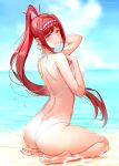  1girl alluring ass beach bikini blue_sky glimmer_(xenoblade) nintendo ocean posing red_hair shirofont xenoblade_(series) xenoblade_chronicles_3:_future_redeemed yellow_eyes 