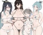  4girls aged_down aqua_hair areola_slip ass_visible_through_thighs bare_shoulders big_breasts bikini black_bikini black_hair blush braid breasts cameltoe clothes_writing cloud_retainer_(genshin_impact) collarbone covered_nipples cowboy_shot crossed_arms earrings eyepatch_bikini fang female_only female_zhongli genderswap genderswap_(mtf) genshin_impact girl_sandwich glasses gradient_hair groin guizhong_(genshin_impact) hair_ornament hairpin hand_on_another&#039;s_head high_res highleg highleg_bikini jewelry long_hair looking_at_viewer madame_ping_(genshin_impact) medium_breasts motion_lines multicolored_hair multiple_girls navel nipio one_eye_closed open_mouth parted_bangs parted_lips purple_eyes red-framed_eyewear sandwiched semi-rimless_eyewear simple_background sketch skin_fang standing stomach swimsuit tassel tassel_earrings thigh_gap thighs under_boob v-shaped_eyebrows wavy_mouth white_background white_bikini zhongli_(genshin_impact) 