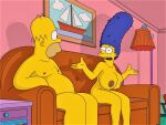 erect_nipples homer_simpson marge_simpson massive_breasts nude the_simpsons thighs