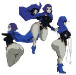 1girl 1girl big_ass big_breasts cigusa cloak dat_ass dc_comics female_only high_heel_boots high_heels huge_ass pale-skinned_female purple_hair raven_(dc) short_hair solo_female solo_focus superheroine teen_titans thick_thighs