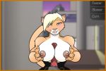  1boy 1boy1girl 1girl anthro anthro_on_anthro areola between_breasts big_breasts blonde_hair blue_eyes blush breast_grab breast_hold breasts cat_ears cat_girl cat_humanoid cat_tail catgirl crowchild dress earrings exposed_breasts feline furry furry_breasts furry_ears furry_only furry_tail game_cg gameplay_mechanics gif ginger_(hth) grabbing_own_breasts hands_on_breasts hands_on_own_breasts high_tail_hall holding_breasts holding_own_breasts hth_studios huge_breasts huge_cock lips long_hair loop nipples outside outside_sex paizuri paizuri_lead_by_female penis pink_lips pink_nipples pov pov_eye_contact screencap short_hair tabby_cat tail whiskers 