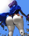 1girl ass_grab big_ass cape cigusa dat_ass dc_comics gem huge_ass jewelry leotard purple_hair raven_(dc) revealing_clothes short_hair