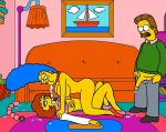  1boy 2girls after_sex cartoonvalley.com cum_in_mouth cum_swap group_sex hanging_breasts huge_breasts husband_and_wife marge_simpson maude_flanders ned_flanders penis spitting_cum the_simpsons yellow_skin 