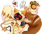 !? 2girls :3 animal_ears arc_system_works blazblue blazblue:_continuum_shift blonde_hair blush braid breast_grab breasts brown_hair cat_ears cat_tail fang grabbing grope groping hair heart large_breasts makoto_nanaya multicolored_hair multiple_girls nanaya_makoto open_mouth red_eyes squirrel_ears squirrel_girl squirrel_tail tail taokaka tears twin_braids two-tone_hair underboob yuri