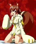 1girl ahoge animal_ears antenna_hair arc_system_works blazblue blazblue:_continuum_shift brown_eyes brown_hair cosplay makoto_nanaya natsuki_mitsu short_hair solo squirrel_ears squirrel_tail tail taokaka taokaka_(cosplay)