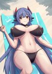 1girl absurd_res alluring amber_eyes android beach beach_mat big_breasts bikini breasts_apart brown_hair closed_mouth covered_erect_nipples high_res lavender_hair long_hair looking_at_viewer lying navel on_back poppi_(xenoblade) poppi_qtpi_(xenoblade) robot sand smile stomach string_bikini swimsuit tirari9336_(mochila9336) xenoblade_(series) xenoblade_chronicles_2