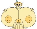  1futa bearfan7634 cuphead_(game) futa_on_femboy futanari grin huge_cock hyper_breasts looking_at_femboy ms._chalice mugman_(character) 