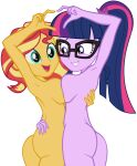  1girl 2_girls armpits ass breasts completely_naked completely_naked_female completely_nude completely_nude_female earth_pony_colds equestria_girls female_only friendship_is_magic happy hasbro heart_hands looking_at_each_other looking_back my_little_pony naked_female nude nude_edit nude_female nudity older older_female open_mouth sci-twi sideboob sunset_shimmer transparent_background young_adult young_adult_female young_adult_woman 