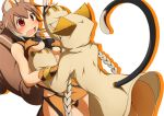  2girls animal_ears animal_hood arc_system_works ass blazblue blazblue:_continuum_shift blush braid breast_press breasts brown_hair cat_ears cat_hood cat_tail from_behind hood long_hair makoto_nanaya mirano multiple_girls open_mouth orange_skirt red_eyes revealing_clothes short_hair skirt squirrel_ears squirrel_girl squirrel_tail tail taokaka twin_braids underboob yuri 