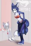  1girl alluring anthro athletic_female bra breasts clothed female_abs fit_female furry krystal locker_room mancoin nintendo panties star_fox star_fox_assault undressing wide_hips 