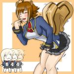  2girls :3 ahoge animal_ears arc_system_works blazblue blazblue:_continuum_shift blonde_hair blush breasts chibi finger_to_mouth large_breasts makoto_nanaya masturbation multiple_girls nanaya_makoto noel_vermillion saliva school_uniform short_hair squirrel squirrel_ears squirrel_girl squirrel_tail tail tears trembling yosibou 