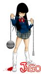 black_hair gogo_yubari jago_(artist) kill_bill long_hair school_uniform solo weapon yellow_eyes