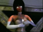  1girl big_breasts black_hair bouncing_breasts breasts elbow_gloves flash flashing gif glowing_eyes jiggle nipples rip six_(tripping_the_rift) strip topless tripping_the_rift 