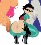 1boy 2futas anus detnox futanari_on_male huge_breasts imminent_anal raven_(dc) robin starfire teen_titans thick_penis