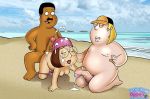 beach brown_hair chris_griffin cleveland_brown cum family_guy glasses hat incest meg_griffin short_hair small_breasts threesome toon-party topless