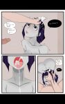 ass breasts comic cum cum_in_mouth dc_comics deepthroat fellatio grey_skin holding_head inuyuru maid maid_headdress pale_skin purple_hair raven_(dc) teen_titans