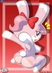 animal_crossing anthro ass blue_eyes breasts bunny bunny_ears bunny_girl digital_media_(artwork) fan_character fur furry jackintaro looking_at_viewer nipples nude oc pink_fur pink_hair ponytail ribbon simple_background