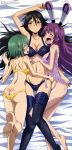  3girls chifuyu_orimura furukawa_hiroyuki infinite_stratos lingerie lying_on_bed official_art orimura_chifuyu shinonono_tabane tabane_shinonono yamada_maya_(infinite_stratos) yuri 