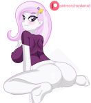 1_girl 1girl barefoot big_breasts blush bottomless breasts equestria_girls female female_only fleur_de_lis fleur_de_lis_(mlp) friendship_is_magic long_hair looking_at_viewer my_little_pony no_panties partially_clothed pussy raydonxd sideboob solo white_background