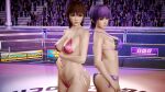 3d alluring ass audience ayane ayane_(doa) big_breasts bikini breasts brown_hair cleavage curvy dead_or_alive height_difference hip_focus honey_select image_sample jewelry kasumi kasumi_(doa) kunoichi long_hair pixiv_sample purple_hair ring short_hair sisters stomach swimsuit tecmo voluptuous