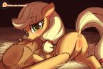 1girl anus applejack blush friendship_is_magic hasbro hat looking_at_viewer lumineko my_little_pony pussy sweat