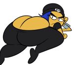 2d ass_bigger_than_head ass_crack ass_focus black_hat black_leggings black_shirt blue_hair huge_ass jailbreak oboithisisfunky sony_corporation t-shirt the_emoji_movie voluptuous yellow_skin