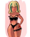 1girl black_bra black_panties blonde blonde_hair caucasian caucasian_female curvy curvy_female curvy_figure disney disney_channel disney_xd green_eyes hand_on_hip jackie_lynn_thomas light-skinned light-skinned_female light_skin lingerie lipstick short_hair smile star_vs_the_forces_of_evil tanned tattoo two_tone_hair venjaminpro wide_hips