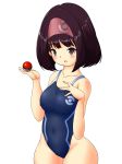 1girl black_hair blue_swimsuit brown_eyes competition_swimsuit covered_navel cowboy_shot creatures_(company) erect_nipples erika_(pokemon) game_freak gym_leader hairband highleg highleg_swimsuit highres humans_of_pokemon looking_at_viewer nintendo one-piece_swimsuit open_mouth pale_skin poke_ball pokemon pokemon_(anime) pokemon_(game) pokemon_red_green_blue_&_yellow pokemon_rgby porkyman purple_hair short_hair simple_background sneezy_(artist) solo swimsuit thick_thighs thigh_gap thighs white_background wide_hips