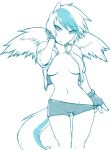 anthro belly breasts fim fingerless_gloves gap gloves jacket midriff mlp monochrome my_little_pony navel open_clothes panties rainbow_dash simple_background sketch voxix white_background wide_hips wings