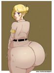 annie_leonhardt annie_leonhart attack_on_titan blonde_hair butt_expansion dat_ass embarrassed gigantic_ass looking_back malitagonna