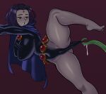  1girl beast_boy big_breasts breasts cape dc_comics huge_breasts leg_lift pokpa purple_eyes purple_hair raven_(dc) short_hair teen_titans tentacle thick_thighs thighs 